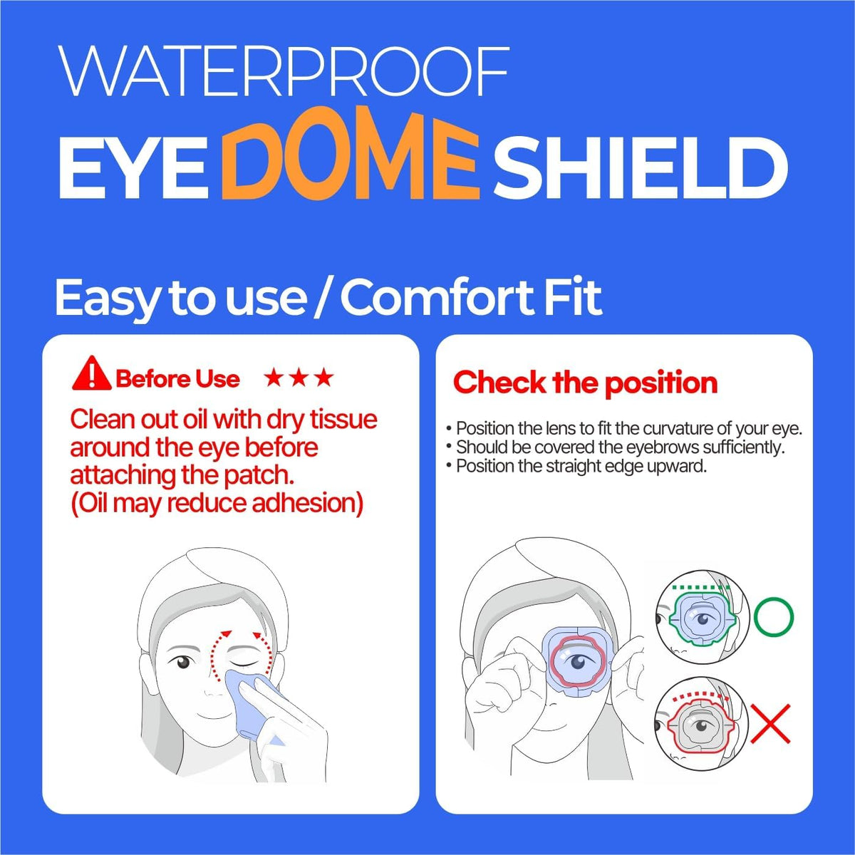 Waterproof Eyepatch for Shower, 3D Eye Dome Shield for Eyelash Extensions Lash Lift & Microblading, Disposable Adhesive Eye Patch for Women & Adults, Made in Korea