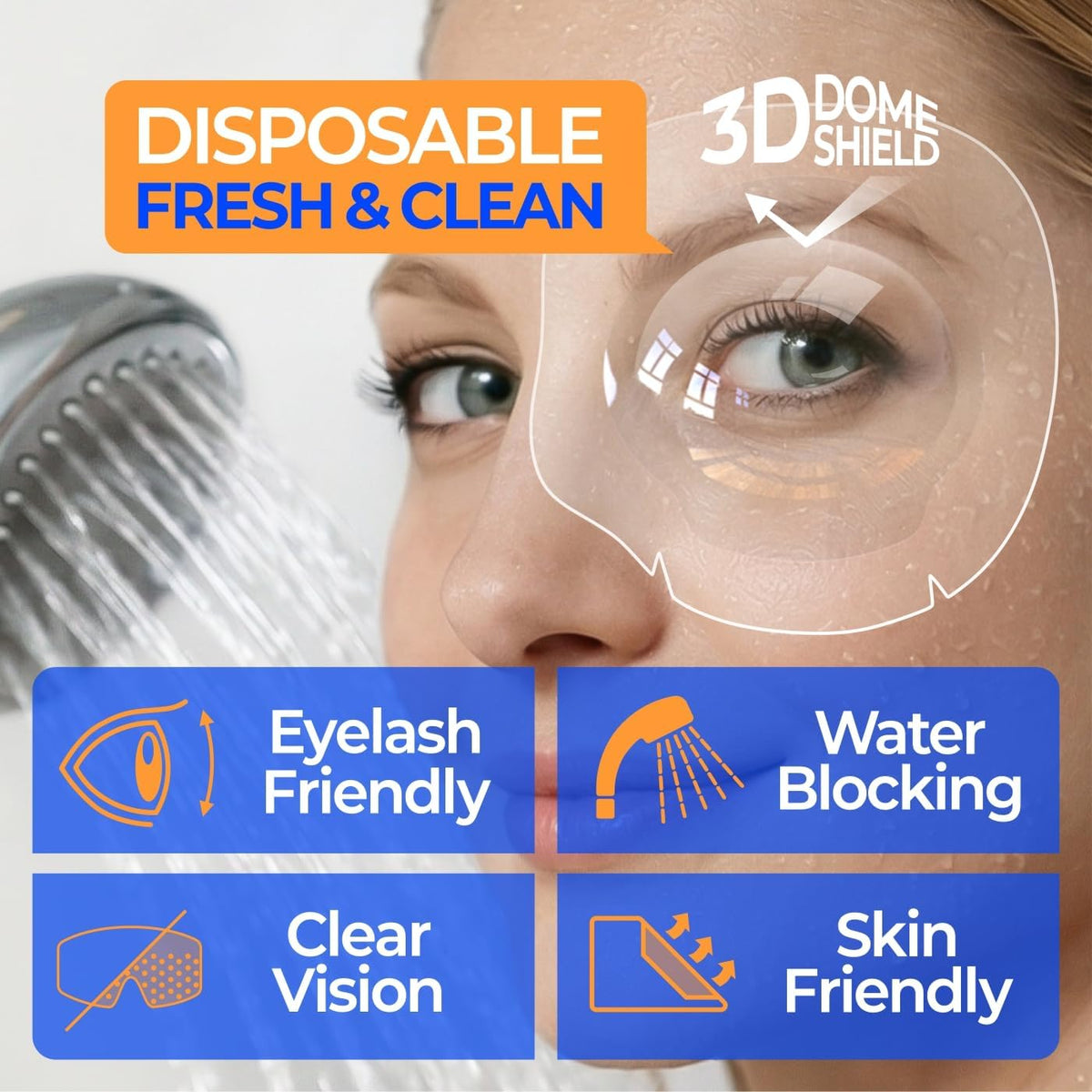 Waterproof Eyepatch for Shower, 3D Eye Dome Shield for Eyelash Extensions Lash Lift & Microblading, Disposable Adhesive Eye Patch for Women & Adults, Made in Korea