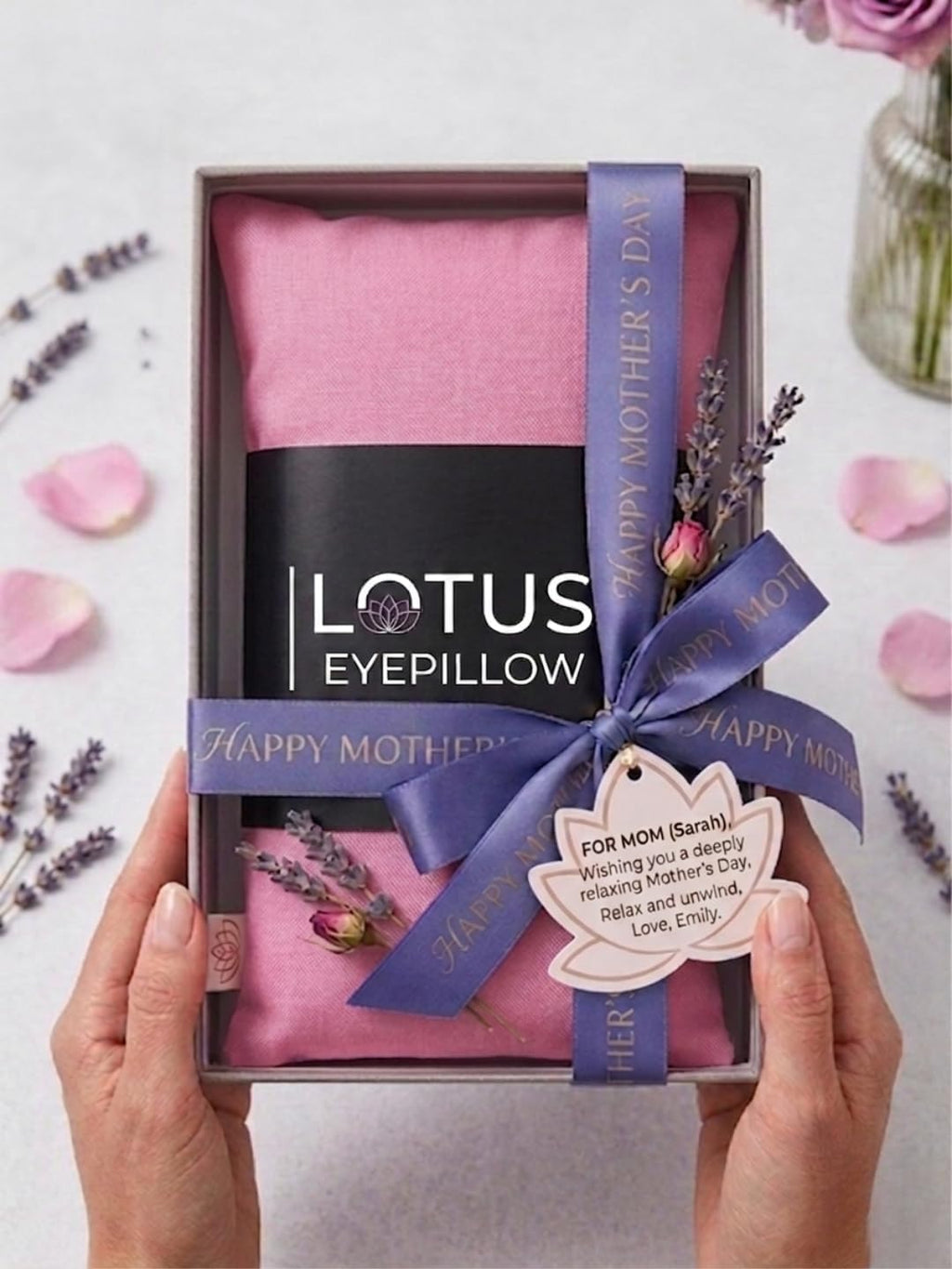 Lotus Lavender Eye Pillow - Weighted Mask for Sleep & Meditation, Pink | NOLAVA Sleep & Wellbeing App Included; Pink Lavender Comfort for Sleep Rituals, Gifting, and Headache Relief.