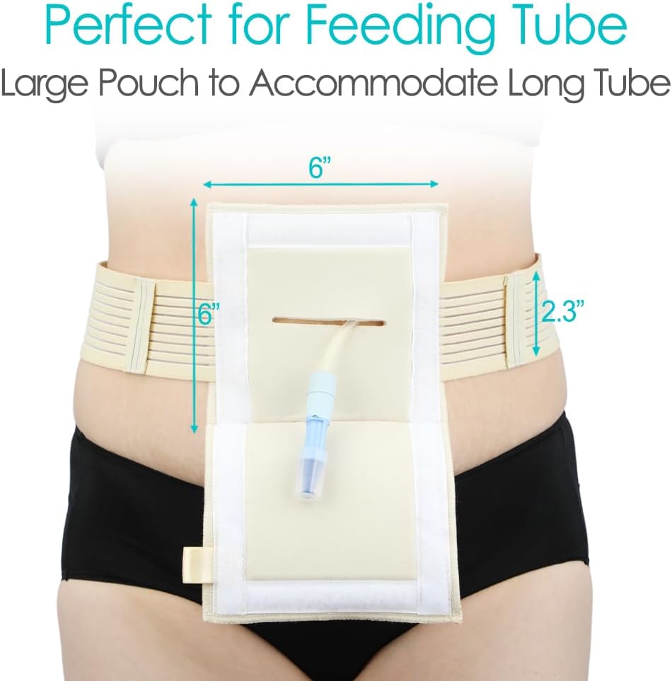 [2 Pack] Feeding Tube Belt, PEG Tube Holder G-Tube Protective Belt Breathable Beige with Slit for G Tube J Tube PEG Tube Supplies, No More Taping the Tube