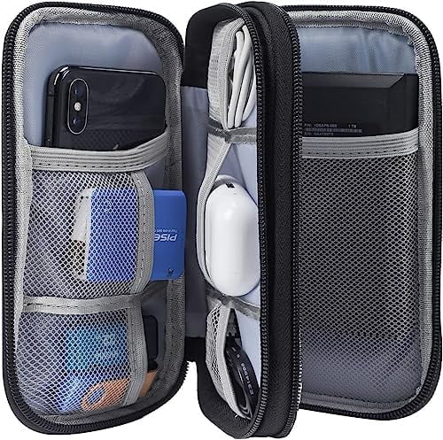 Large Travel Electronics Organizer Case - Waterproof Tech Pouch & Cable Storage Bag for Chargers, Power Banks, and Cords - Deep Storage Travel Essentials Organizer Black
