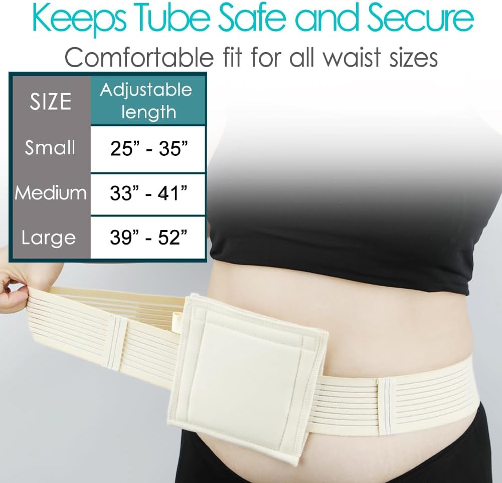 [2 Pack] Feeding Tube Belt, PEG Tube Holder G-Tube Protective Belt Breathable Beige with Slit for G Tube J Tube PEG Tube Supplies, No More Taping the Tube