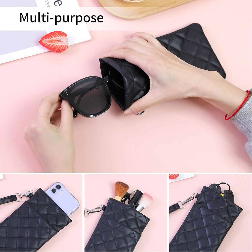 Double Eyeglass Case Soft Dual Glasses Case for Women Men Travel Squeeze Top Sunglasses Cases Eyeglasses Pouch