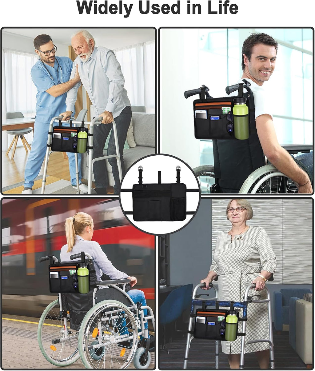 Walker Bag Walker Basket with Cup Holder - Suit for Adult Folding Walkers Rollator Organizer Carry Storage Pouch Water-Resistant Armrest Accessories for Seniors, Elderly, Handicap