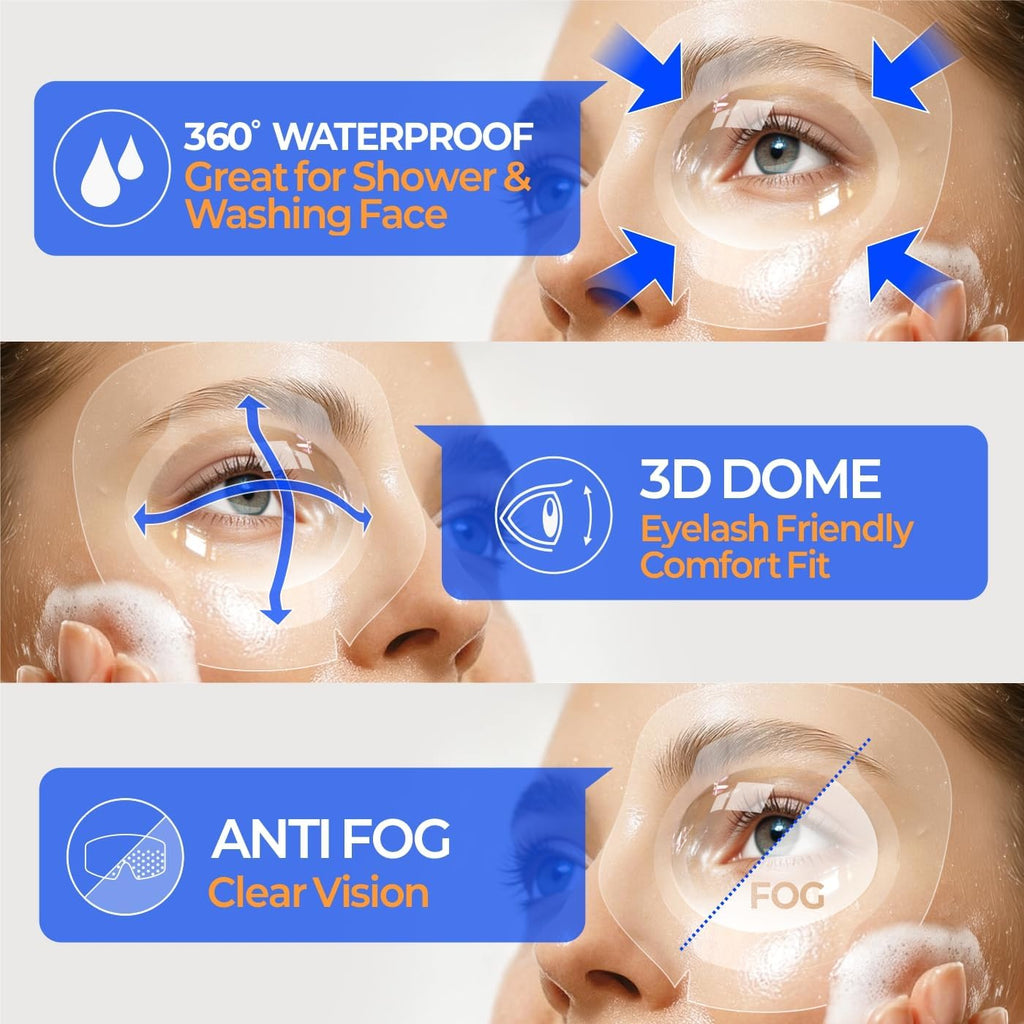 Waterproof Eyepatch for Shower, 3D Eye Dome Shield for Eyelash Extensions Lash Lift & Microblading, Disposable Adhesive Eye Patch for Women & Adults, Made in Korea