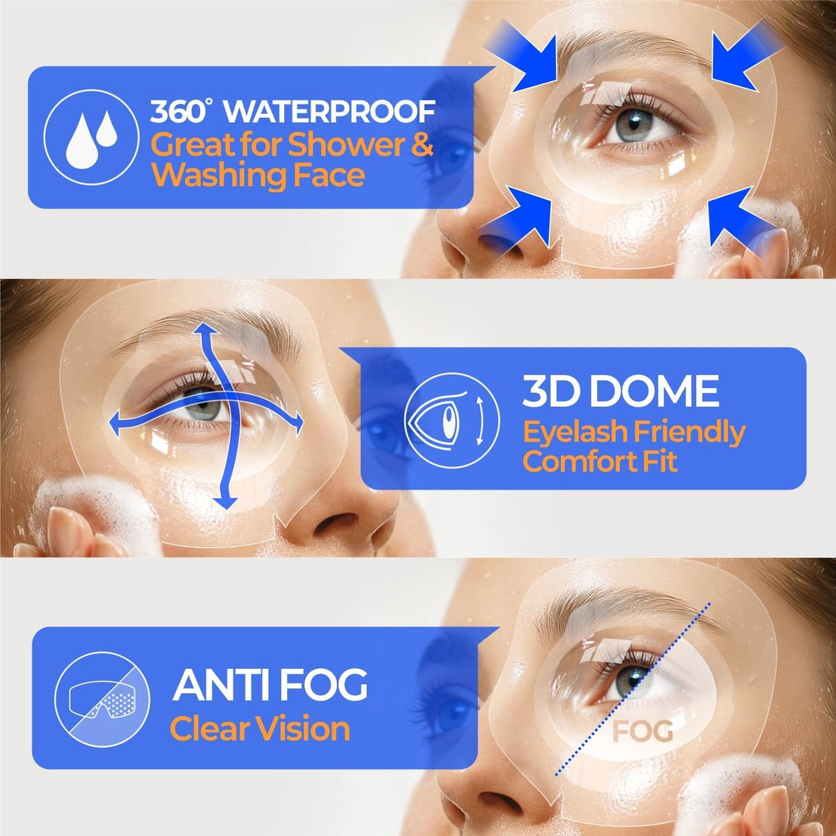 Waterproof Eyepatch for Shower, 3D Eye Dome Shield for Eyelash Extensions Lash Lift & Microblading, Disposable Adhesive Eye Patch for Women & Adults, Made in Korea