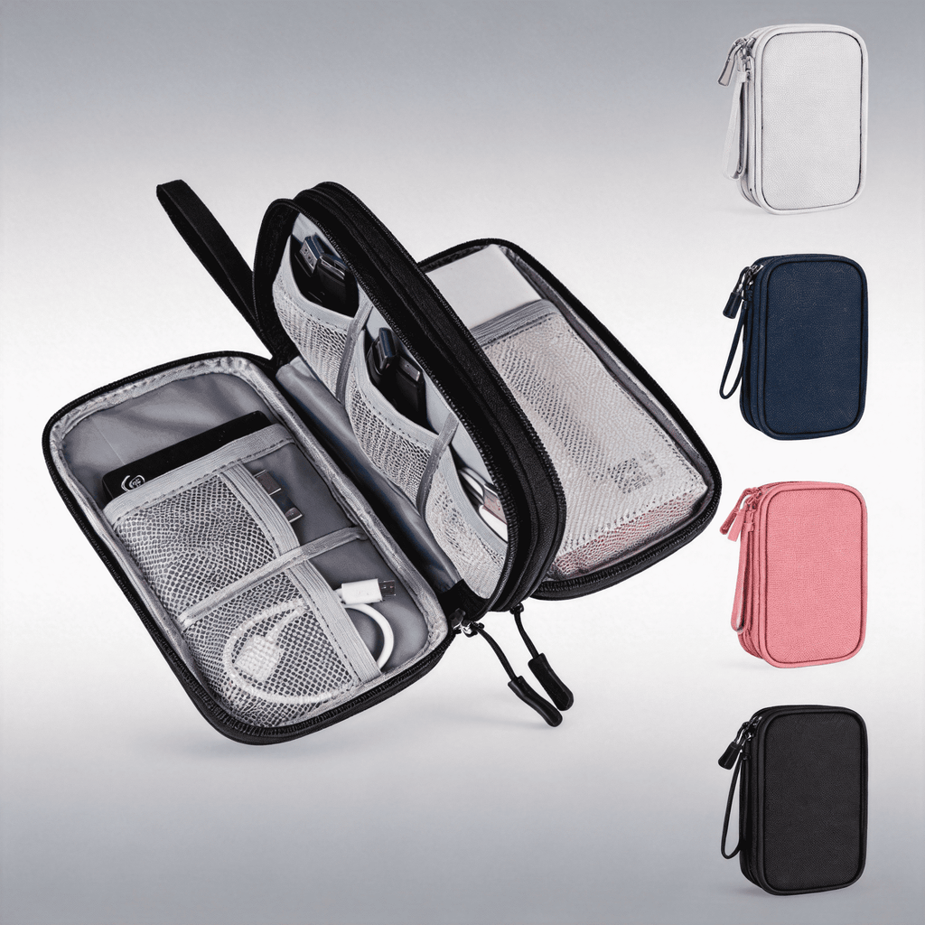 Large Travel Electronics Organizer Case - Waterproof Tech Pouch & Cable Storage Bag for Chargers, Power Banks, and Cords - Deep Storage Travel Essentials Organizer Black