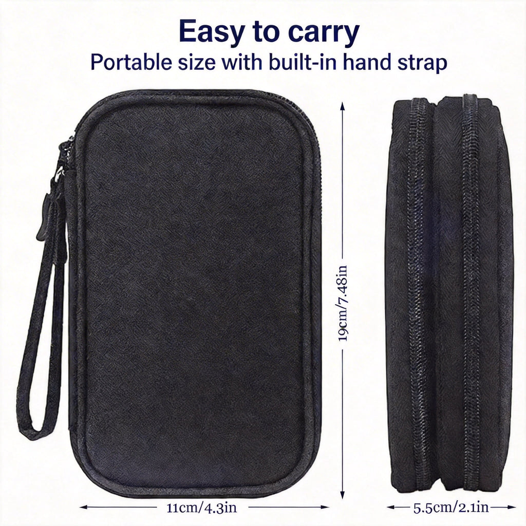 Large Travel Electronics Organizer Case - Waterproof Tech Pouch & Cable Storage Bag for Chargers, Power Banks, and Cords - Deep Storage Travel Essentials Organizer Black