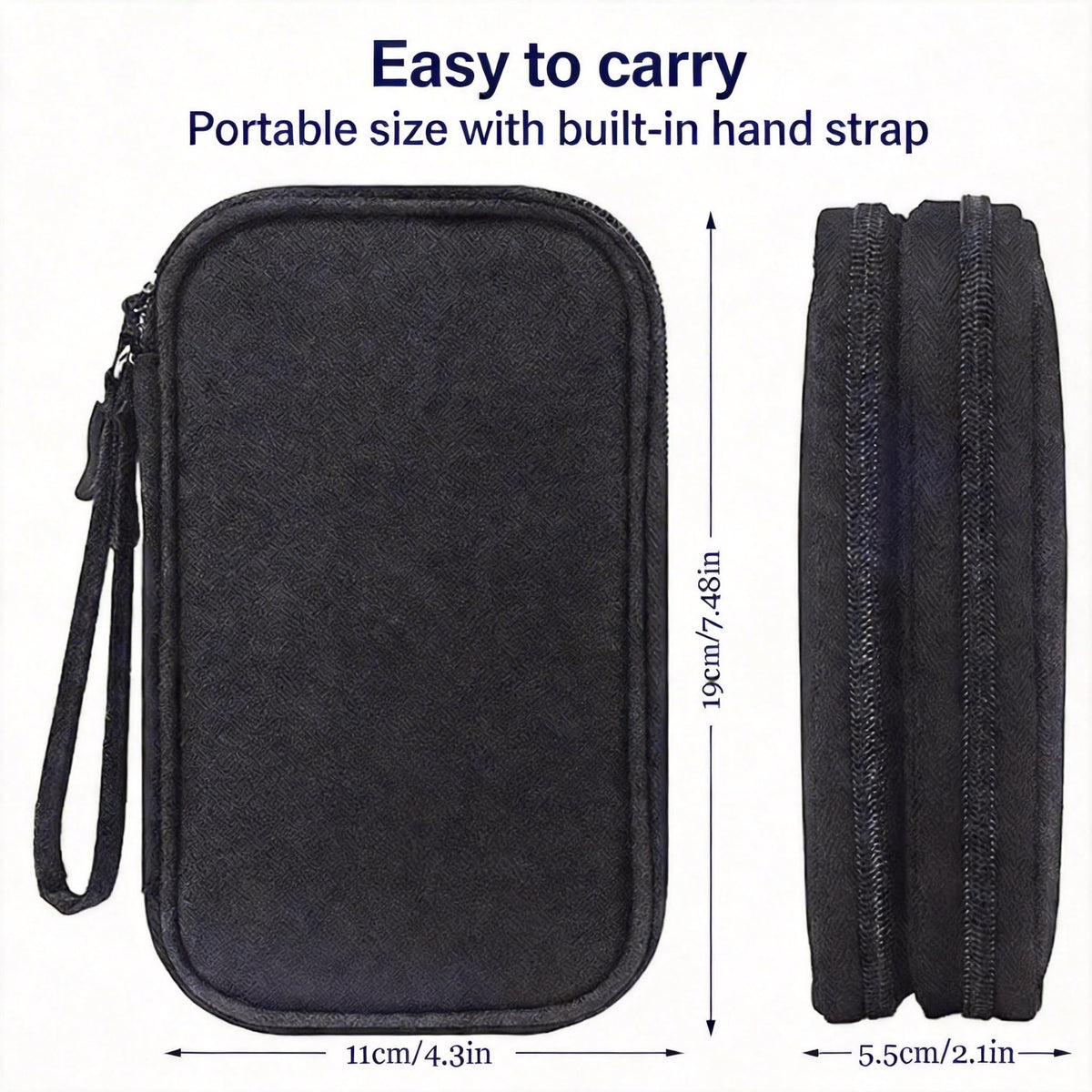 Large Travel Electronics Organizer Case - Waterproof Tech Pouch & Cable Storage Bag for Chargers, Power Banks, and Cords - Deep Storage Travel Essentials Organizer Black