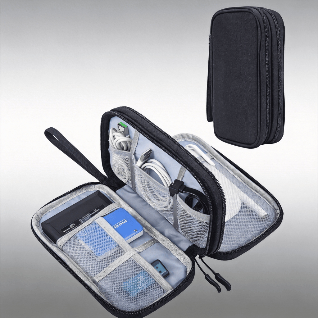 Large Travel Electronics Organizer Case - Waterproof Tech Pouch & Cable Storage Bag for Chargers, Power Banks, and Cords - Deep Storage Travel Essentials Organizer Black
